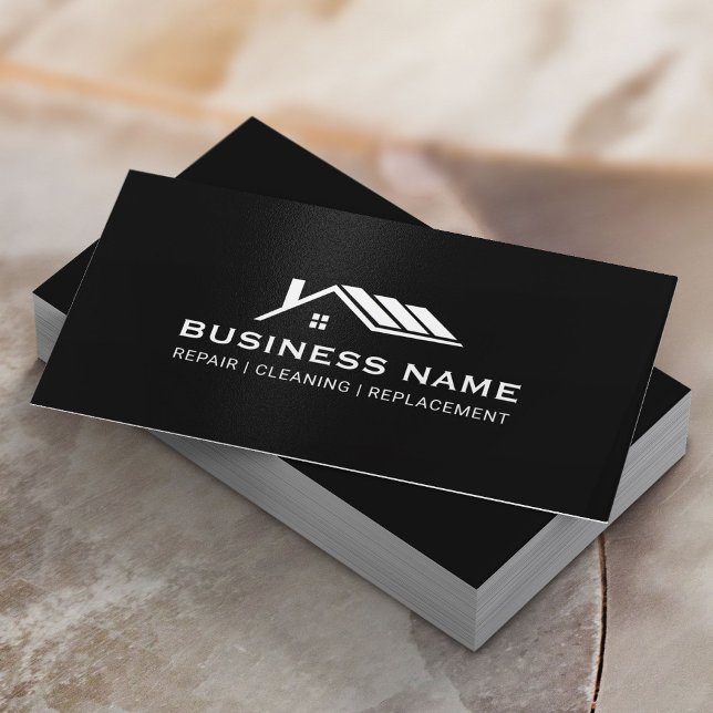 Professional House Roof Logo Real Estate Black Business Card (Creator Uploaded)