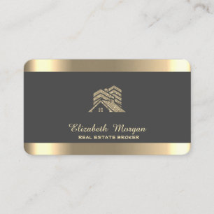 Professional House Roof Real Estate Grey Business Card