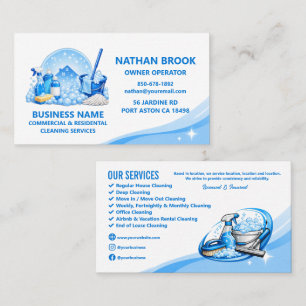 Professional Housekeeping Cleaning Service Blue Business Card