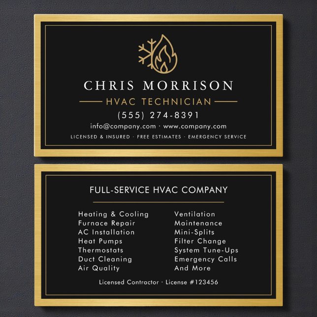 Professional HVAC Technician Gold Metallic Business Card (Creator Uploaded)