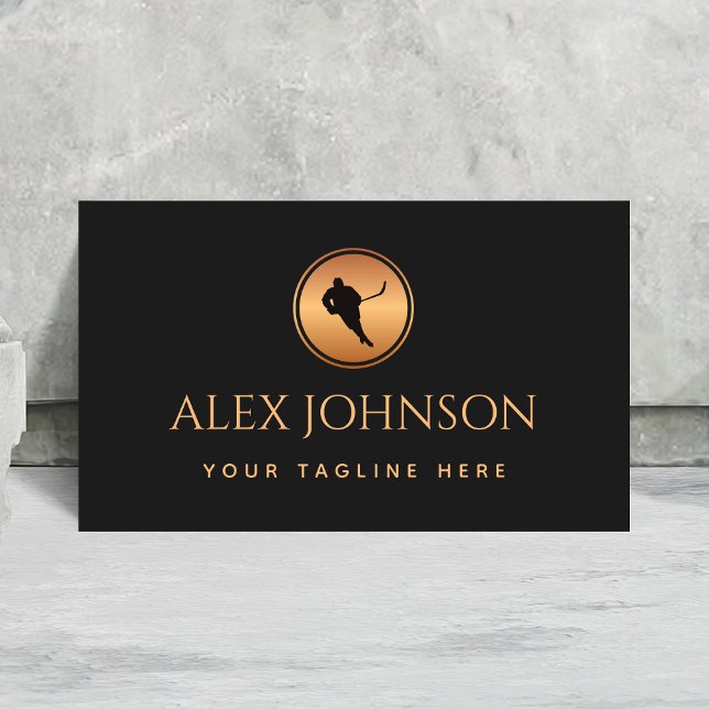 Professional Ice Hockey Coach Gold & Black Logo Business Card (Creator Uploaded)