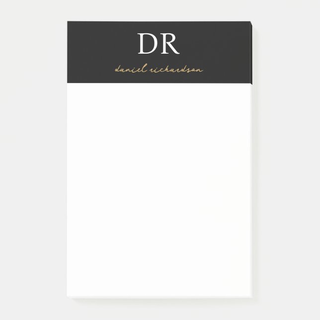 Professional Initial & Gold Script Name Monogram Post-it Notes (Front)