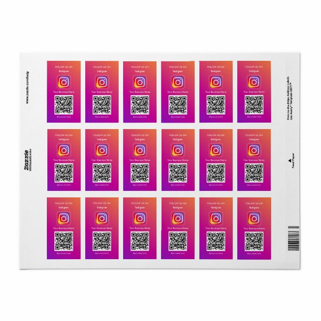 Professional Instagram Logo Follow Me Qr Code Label (Full Sheet)