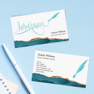 Professional Insurance Agent Teal Agate Gold Business Card