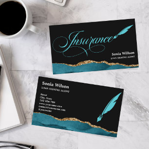 Professional Insurance Agent Teal Agate Gold Business Card