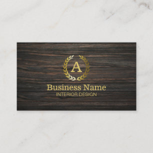 Professional Interior Design Gold Monogram Wood Business Card