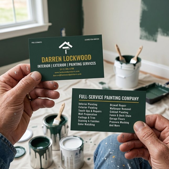 Professional Interior Exterior Painter Green White Business Card (Creator Uploaded)