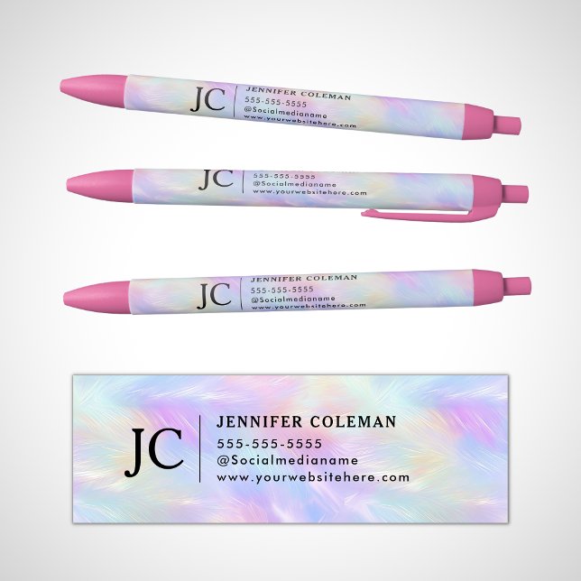 Professional Iridescent Opal Stylish Monogram Logo Black Ink Pen (Creator Uploaded)