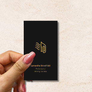 Professional  Ironing Services Black Gold Elegant Business Card