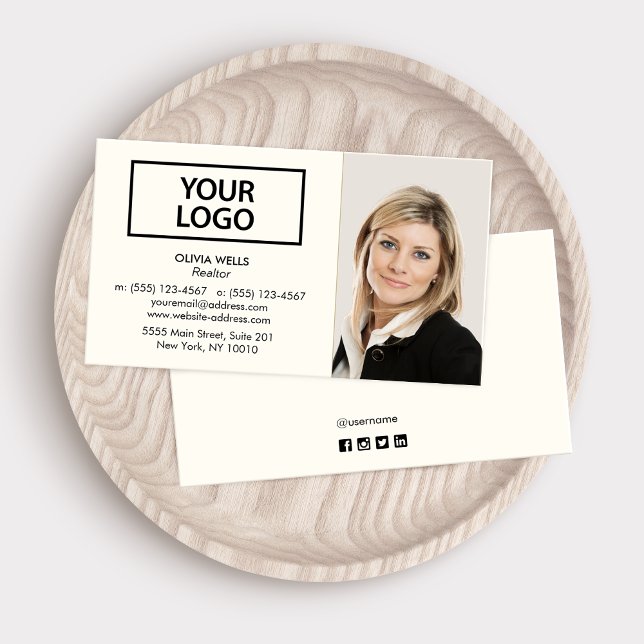 Professional  Ivory White Add Photo  Business Card (Creator Uploaded)