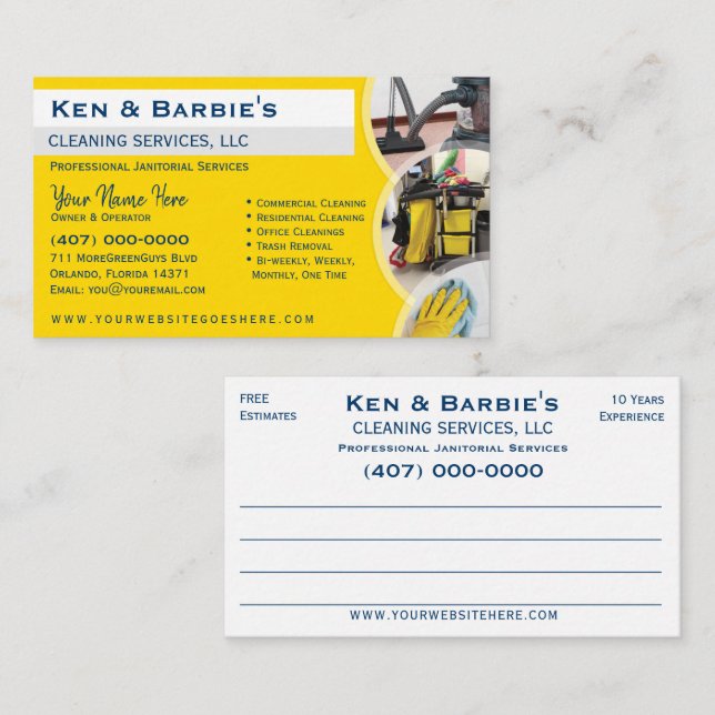 Professional Janitorial Cleaning Housekeeping Serv Business Card (Front/Back)
