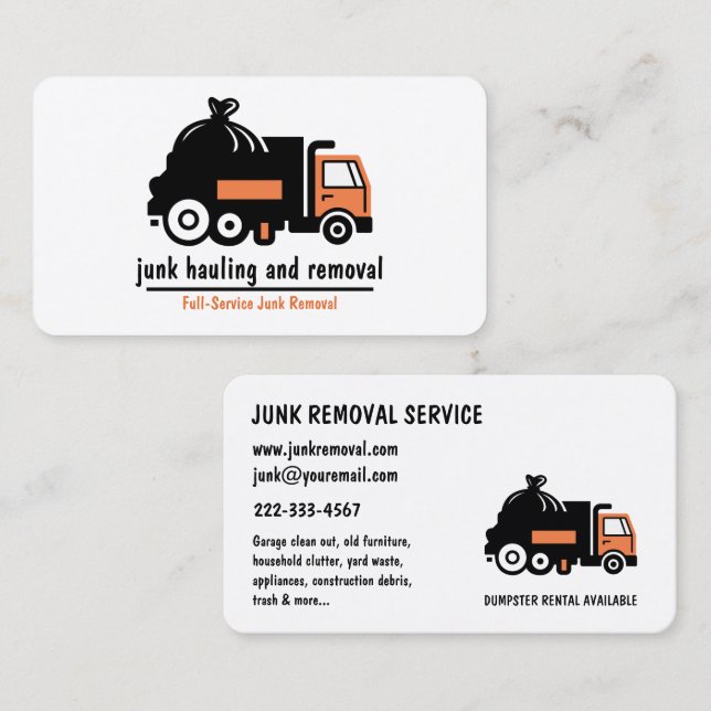 Professional Junk Hauling Trash Removal  Business Card (Front/Back)