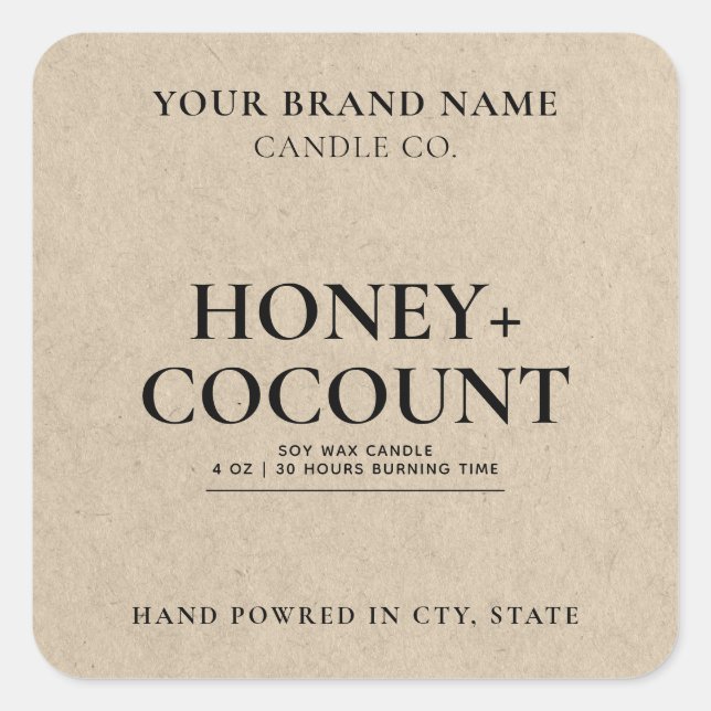 Professional Kraft Minimalist Script Candle Label (Front)