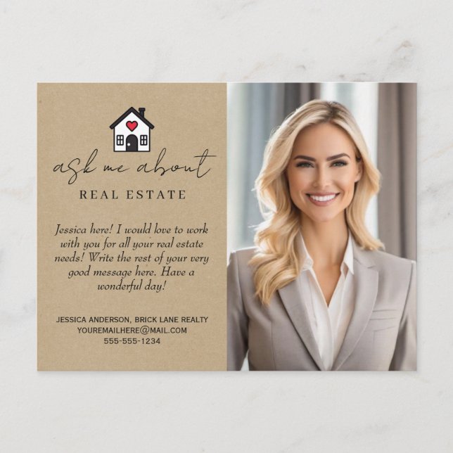 Professional Kraft Paper Ask Me About Real Estate  Postcard (Front)