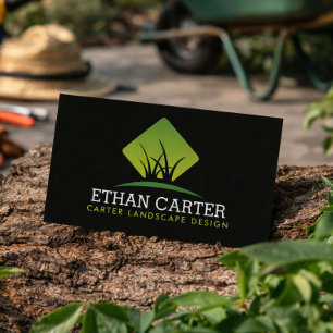 Professional Landscaping Green Grass Logo Black  Business Card
