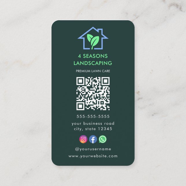 Professional Landscaping Lawn Care Logo Qr Code Business Card (Back)