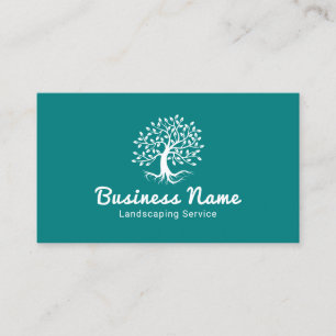 Professional Landscaping Lawn Care Tree Logo Teal Business Card