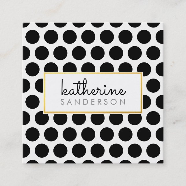 PROFESSIONAL LARGE POLKA DOT modern black gold Square Business Card (Front)