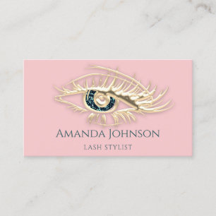 Professional Lashes Brows Makeup Logo Gold Pink  Business Card