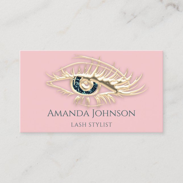 Professional Lashes Brows Makeup Logo Gold Pink  Business Card (Front)
