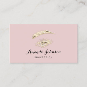 Professional Lashes Brows Makeup Logo Gold Pink Business Card