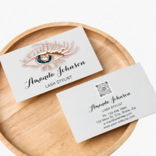 Professional Lashes Brows Makeup Logo Rose Grey Business Card