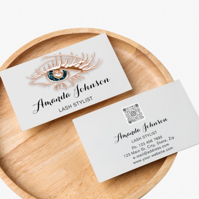 Professional Lashes Brows Makeup Logo Rose Grey Business Card (Creator Uploaded)