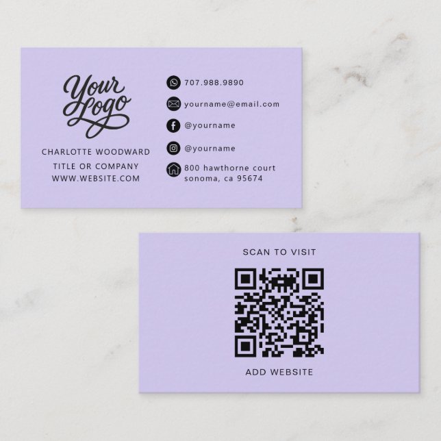 Professional Lavendar Logo QR Code Business Card (Front/Back)