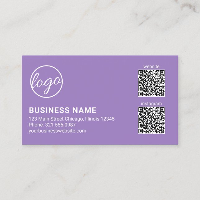 Professional Lavender Logo QR Code Modern Business Card (Front)