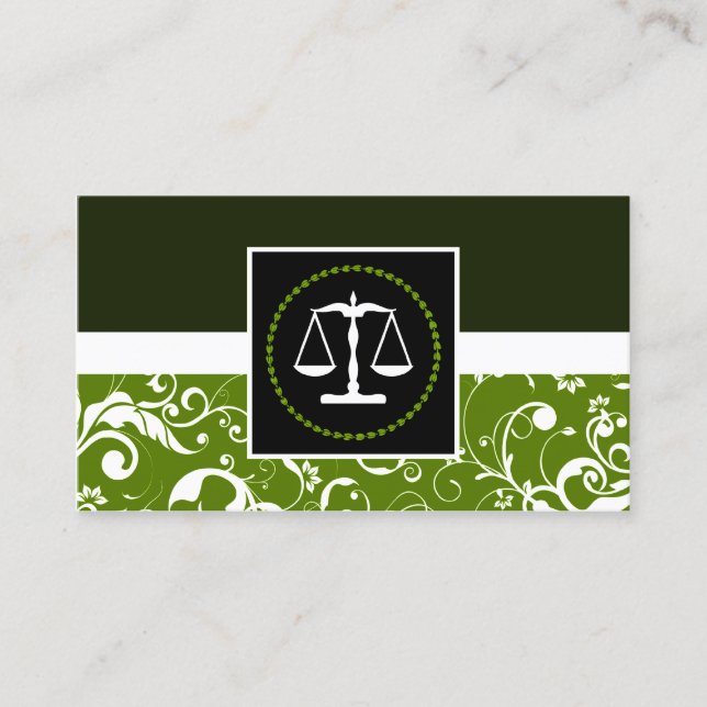 professional law : damask justice scales business card (Front)