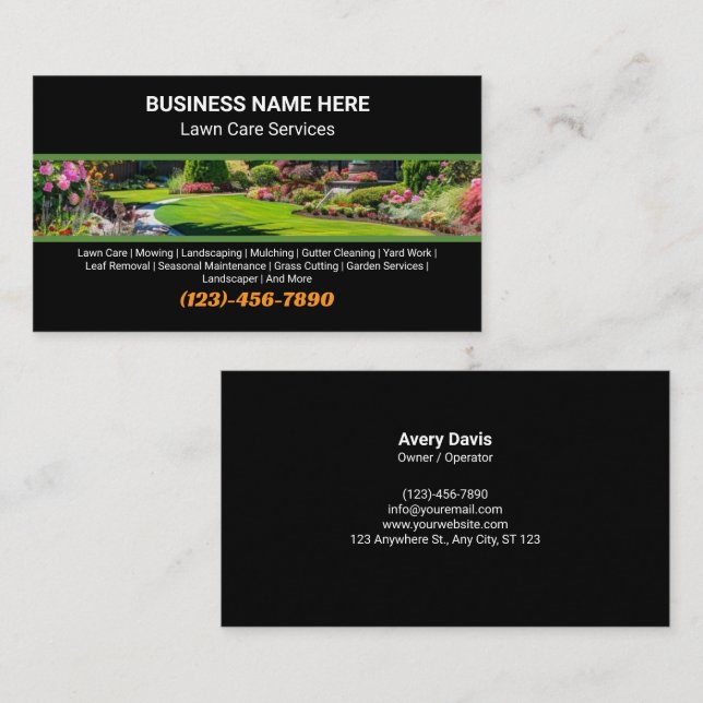 Professional Lawn Care Landscaping Garden Services Business Card (Front/Back)