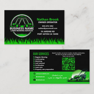 Professional Lawn Care Landscaping Green Black QR Business Card