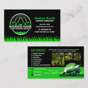 Professional Lawn Care Landscaping Green Black QR Business Card