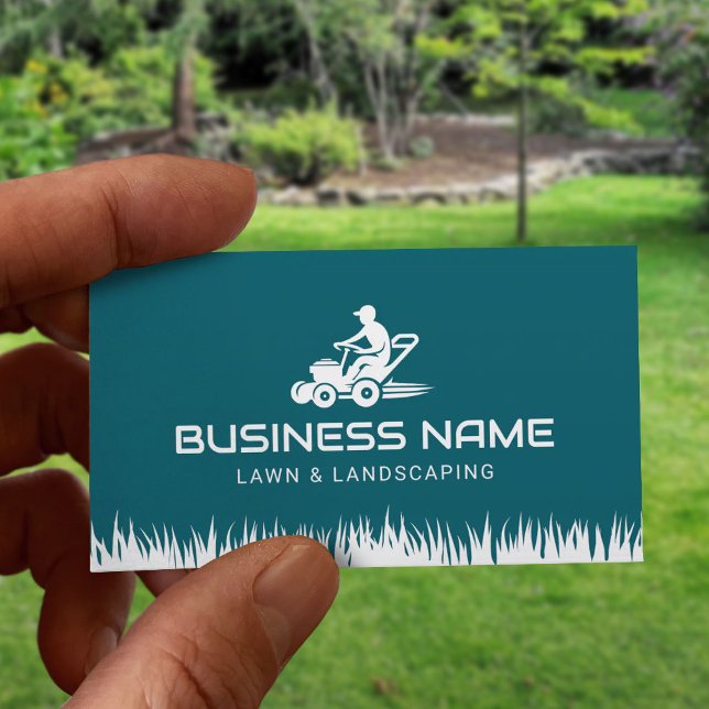 Professional Lawn Care & Landscaping Service Teal Business Card (Creator Uploaded)