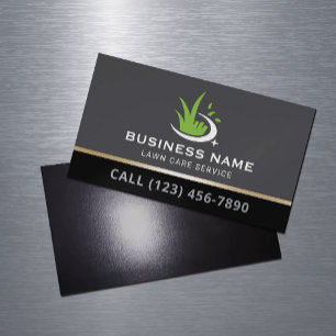 Professional Lawn Care Logo Landscaping Service Magnetic Business Card
