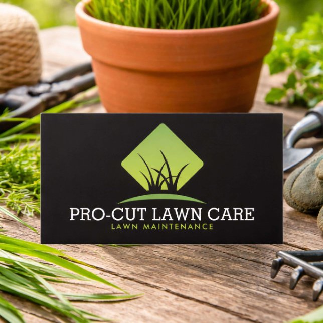 Professional Lawn Maintenance Grass Logo Black Business Card (Creator Uploaded)