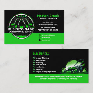 Professional Lawn Mowing Landscaping Green Black  Business Card