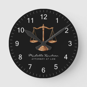 Professional Lawyer Attorney luxury Black Gold     Round Clock
