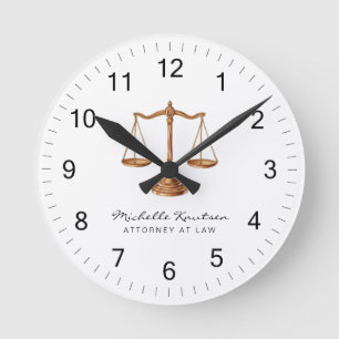 Professional Lawyer Attorney luxury Gold White Round Clock