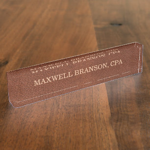 Professional Leather Brown Name Title Nameplate
