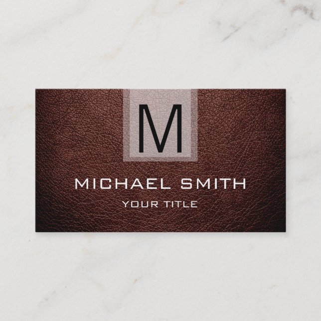 Professional Leather Textured Monogram #7 Business Card (Front)