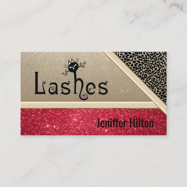 Professional leopard glittery cat lashes logo business card (Front)