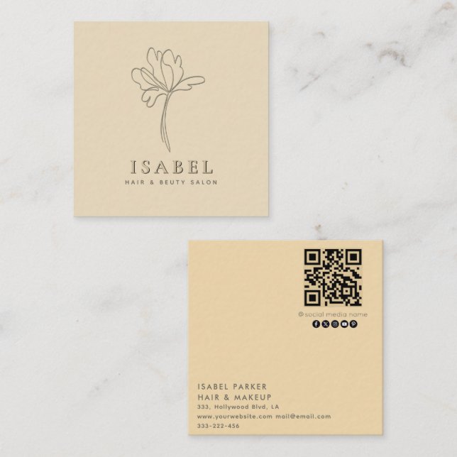  Professional letterpress abstract floral Qr code  Square Business Card (Front/Back)