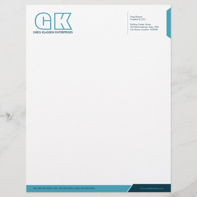 Professional Light & Dark Teal Custom Letterhead (Front)