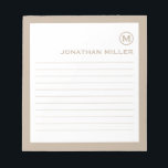 Professional Lined Beige White Monogram Notepad<br><div class="desc">A professional lined notepad with a minimalist design in a beige and white colour palette. Custom monogram initial and name on a simple white background,  framed by a beige border. Personalise using the fields provided or use the 'message' button to contact the designer for help.</div>