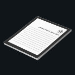 Professional Lined Black White Monogram Notepad<br><div class="desc">A professional lined notepad with a minimalist design in a black and white color palette. Custom monogram initial and name on a simple white background,  framed by a black border. Personalize using the fields provided or use the 'message' button to contact the designer for help.</div>