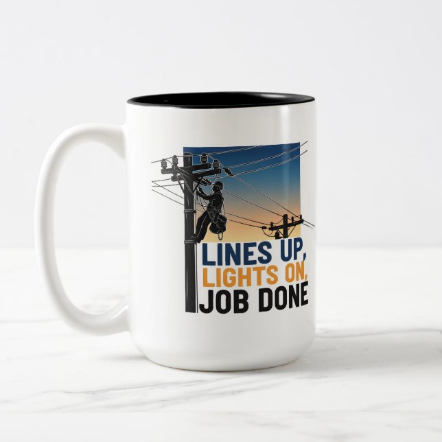 Professional Lineman  Proud Utility Worker Two-Tone Coffee Mug (Left)