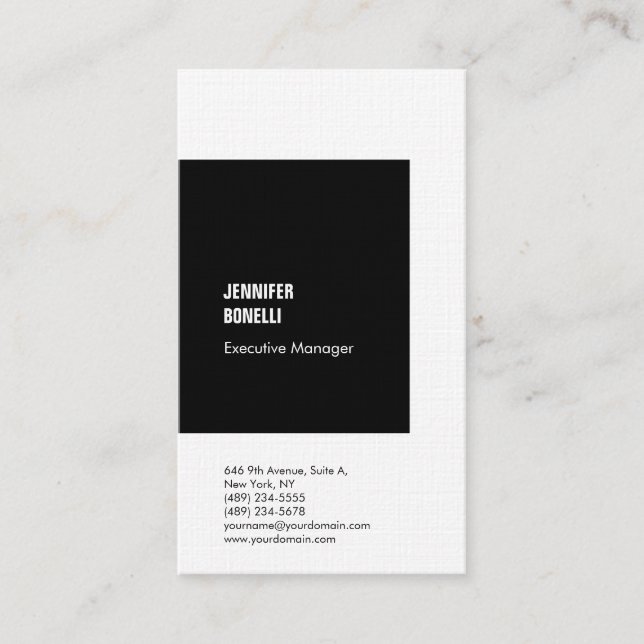 Professional linen minimalist black white plain business card (Front)