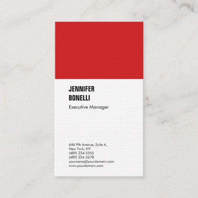 Professional linen minimalist red white plain business card (Front)