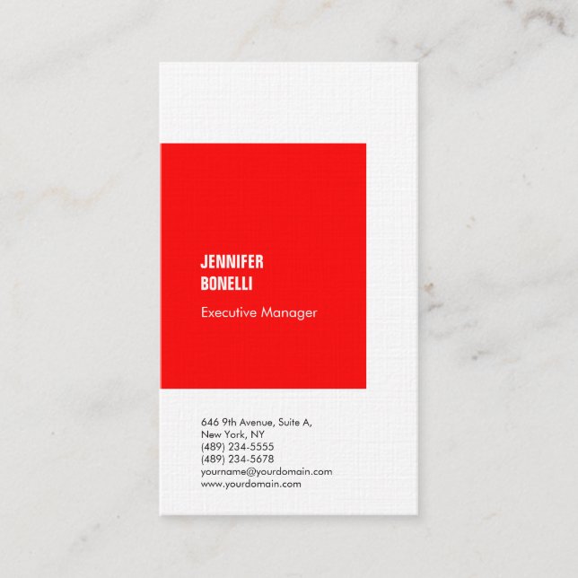 Professional linen minimalist red white plain business card (Front)